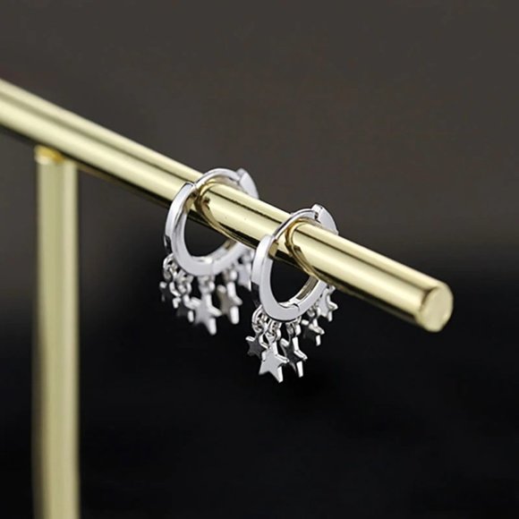 Jewelry - NEW 925 Sterling Silver Star Hoop Earrings